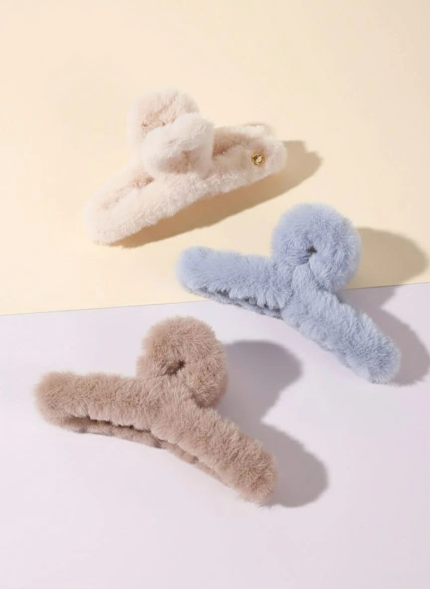 Soft Plush Hair Claw Clips for Women & Girls (Pack of 3)